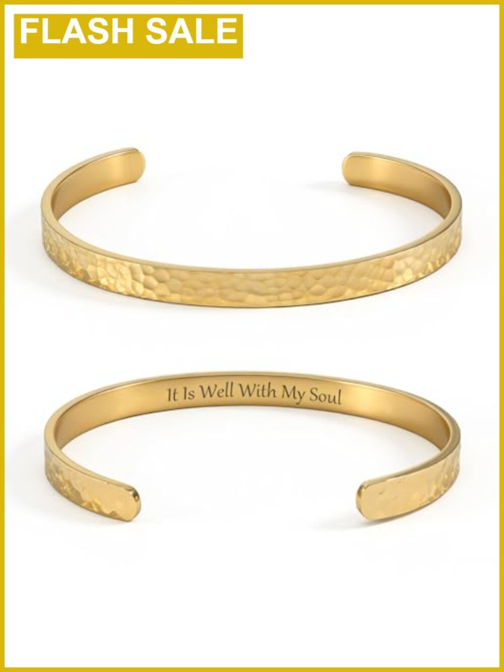 18K Gold Plated Stainless Steel Cuff Bracelet Hammered Bible Verse Christian